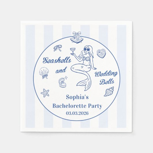 Seashells und Hochzeitsglocken-Junggeselinnen-Absc Serviette (Vorderseite)