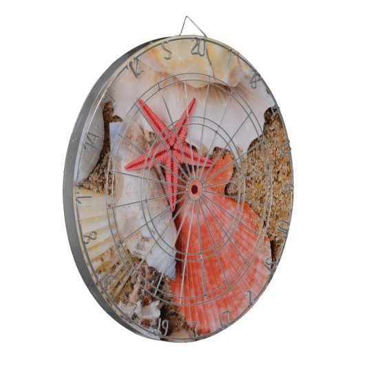 Seashells und Starfish im Sand Dartscheibe (Vorderseite Links)