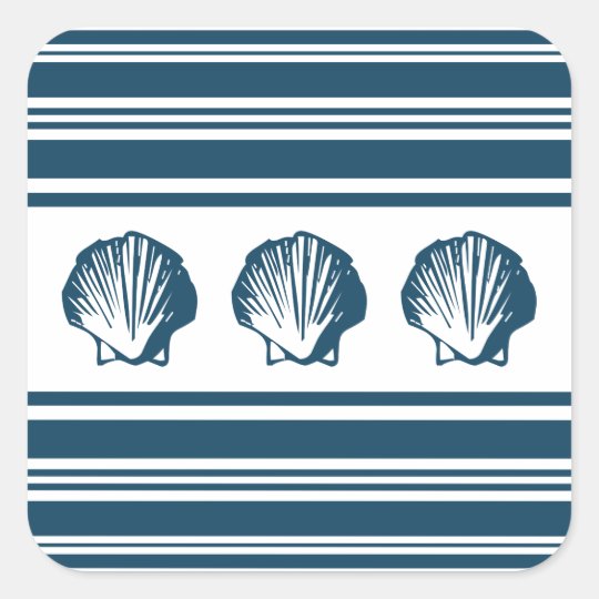 Seashells und Streifen Quadratischer Aufkleber