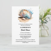 Seashells Wassersport Sand Strand iridescent chic Einladung (Stehend Vorderseite)