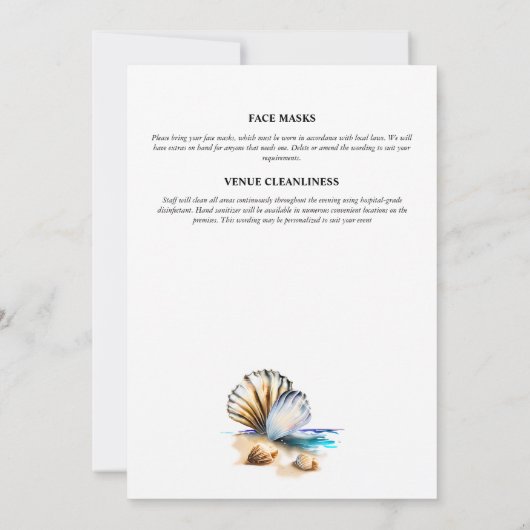 Seashells Wassersport Sand Strand iridescent chic Einladung (Rückseite)