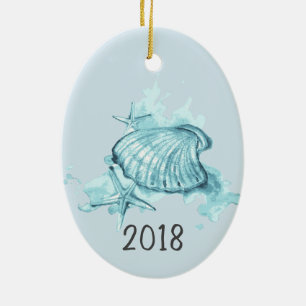 Seashells Watercolor Keepake Year Keramik Ornament