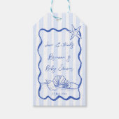 Seashells Wavy Blue Strips Baby Dusche Gefallen Geschenkanhänger (Vorderseite)