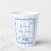 Seashells Wavy Border Blue Strips Babydusche Pappbecher (Vorderseite)