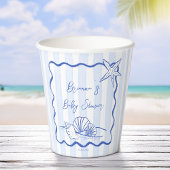 Seashells Wavy Border Blue Strips Babydusche Pappbecher