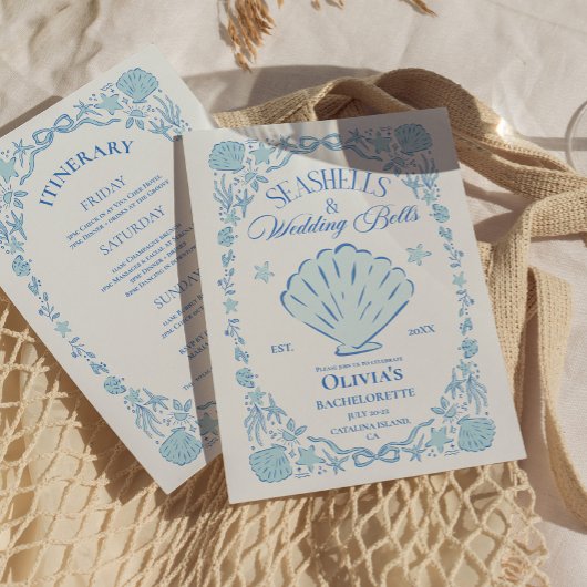 Seashells Wedding Bells Bachelorette Blue Einladung