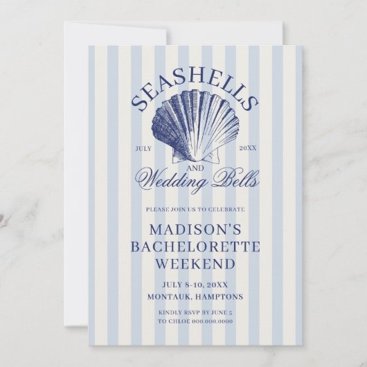 Seashells & Wedding Bells Bachelorette Einladung (Vorderseite)