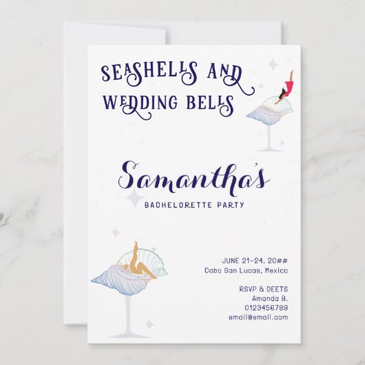 Seashells Wedding Bells Beach Cruise Bachelorette Einladung (Vorderseite)