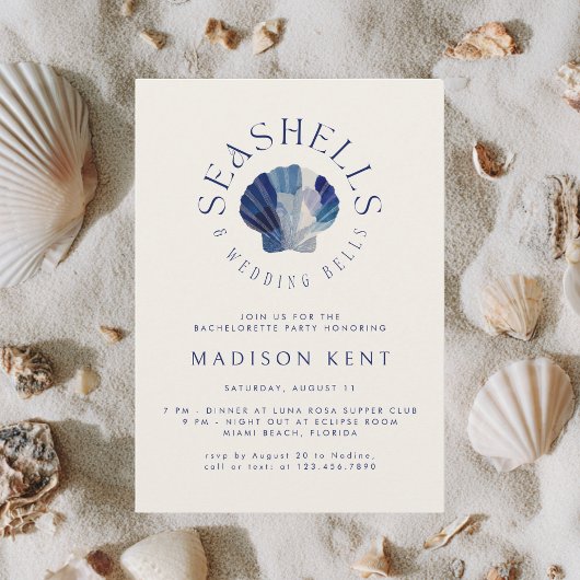 Seashells Wedding Bells Blue Beach Bachelorette Einladung