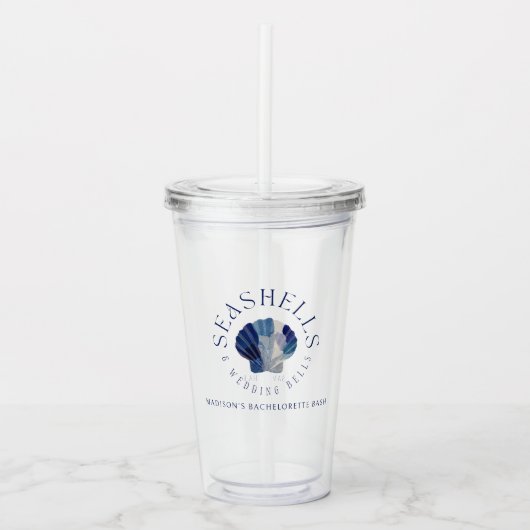 Seashells Wedding Bells Blue Beach Wedding Acryltrinkbecher (Vorderseite)