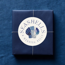 Seashells Wedding Bells Blue Beach Wedding Runder Aufkleber