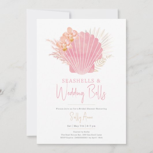 Seashells & Wedding Bells Brautparty Einladung (Vorderseite)