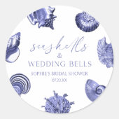 Seashells & Wedding Bells Elegantes Brautparty Runder Aufkleber (Vorderseite)