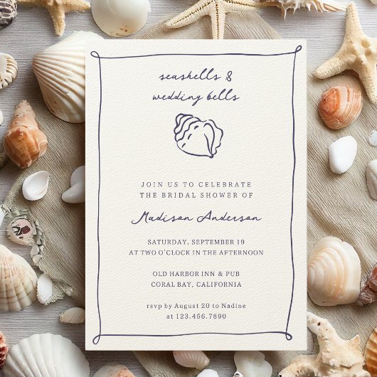 Seashells Wedding Bells Nautical Brautparty Einladung