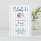 Seashells & Wedding Bells Striped Bridal Shower Einladung (Stehend Vorderseite)