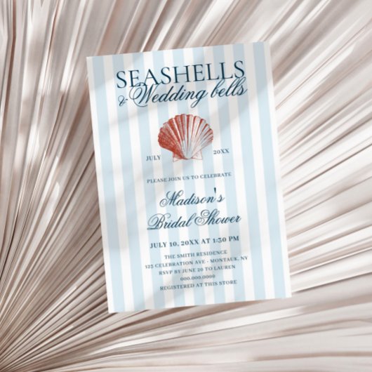 Seashells & Wedding Bells Striped Bridal Shower Einladung
