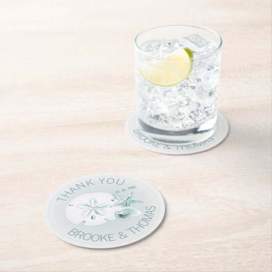 Seashells Wedding Runder Pappuntersetzer (Vor Ort)