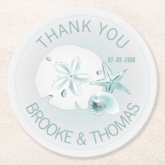 Seashells Wedding Runder Pappuntersetzer (Vorderseite)