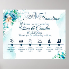 Seashore Floral Wedding Day Icons Timeline Poster