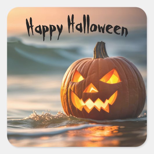 Seashore Halloween Jack-o-Lantern Quadratischer Aufkleber (Vorderseite)