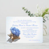 Seashore Hydrangea Blue Wedding Einladung (Stehend Vorderseite)