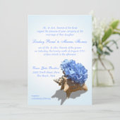 Seashore Hydrangea und Muschel Wedding Einladung (Stehend Vorderseite)
