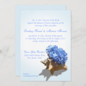 Seashore Hydrangea und Muschel Wedding Einladung (Vorne/Hinten)