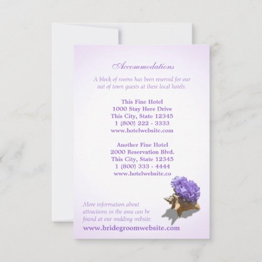 Seashore Lila Hydrangea Hochzeitsreise Einladung (Rückseite)