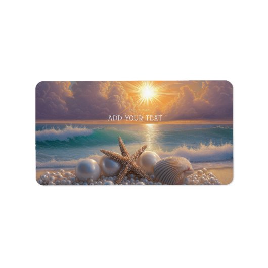 Seashore Ocean Sunset Seashells Pearls Adressaufkleber (Vorne)