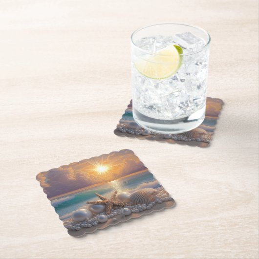 Seashore Ocean Sunset Seashells Pearls Untersetzer (Vor Ort)
