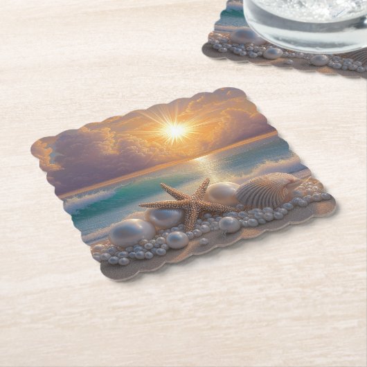 Seashore Ocean Sunset Seashells Pearls Untersetzer (angewinkelt)