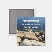 Seashore Photo Beside the Still Waters Bible Verse Magnet (Vorderseite/Rückseite)