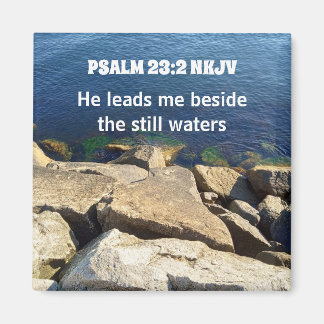 Seashore Photo Beside the Still Waters Bible Verse Magnet