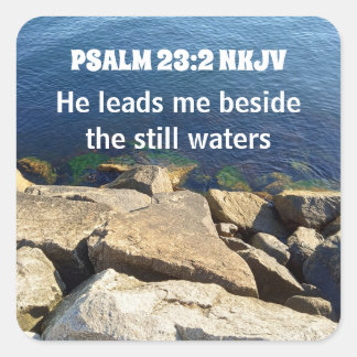 Seashore Photo Beside the Still Waters Bible Verse Quadratischer Aufkleber