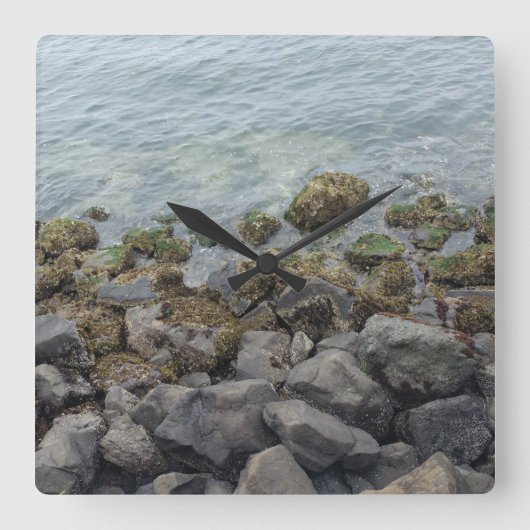 seashore rocks quadratische wanduhr (Vorderseite)