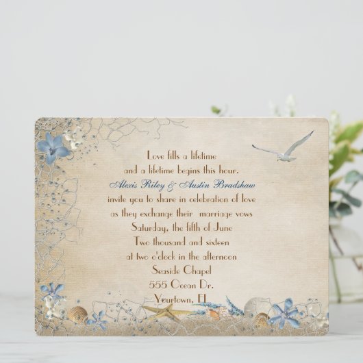 Seashore Wedding Einladung (Stehend Vorderseite)