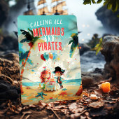 Seaside Adventure Mermaids & Pirates Birthday Einladung