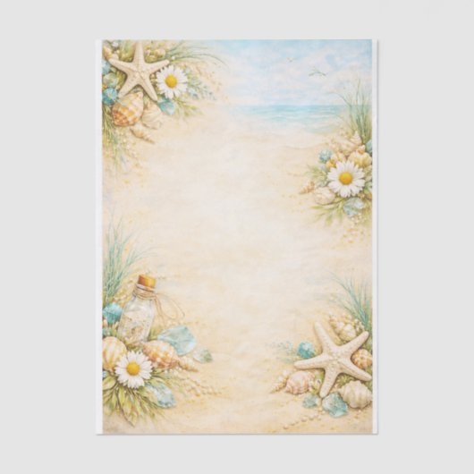 Seaside Beach Shell & Starfish Frame FE9 Decoupage Seidenpapier (Vorderseite)