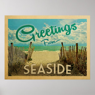 Seaside Beach Vintage Travel Poster