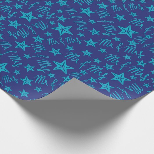 Seaside Beach Wedean Starfish Seamless Blue Geschenkpapier (Ecke)