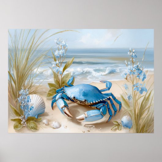 Seaside Blue Crab Beach Wall Art Print | Poster (Vorne)