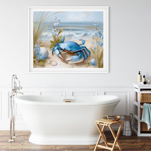 Seaside Blue Crab Beach Wall Art Print | Poster
