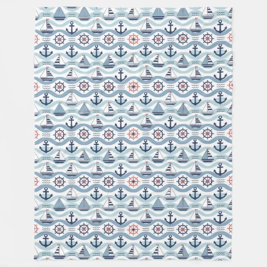 Seaside Blue Sailboats & Anchors Pattern ID1258 Fleecedecke (Vorderseite)