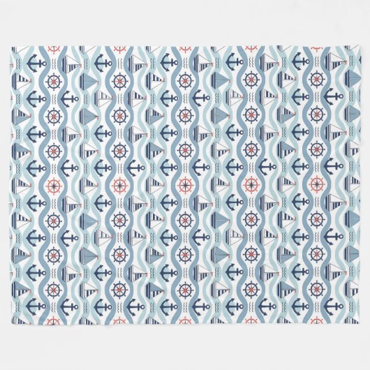 Seaside Blue Sailboats & Anchors Pattern ID1258 Fleecedecke (Vorderseite (Horizontal))