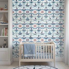 Seaside Blue Sailboats & Anchors Pattern ID1258 Tapete