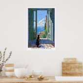 Seaside Cat Art Print French Typography Poster (Küche)