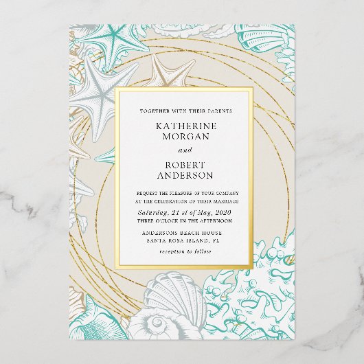 Seaside Coastal Elegant Folieneinladung (Vorderseite)