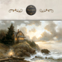 Seaside Cottage At Dusk Decoupage Seidenpapier