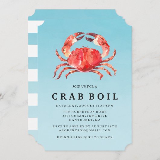 Seaside Crab Boil | Sommerliche Party Einladung (Vorne/Hinten)