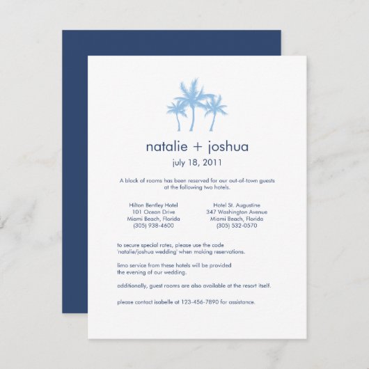 Seaside Dreams Wedding Accommodation Card Begleitkarte (Vorne/Hinten)